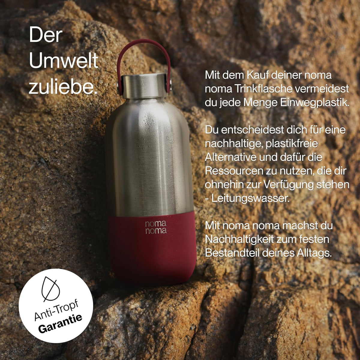 Trinkflasche Edelstahl auslaufsicher 500ml Grenadine Red von guteszeug.ch