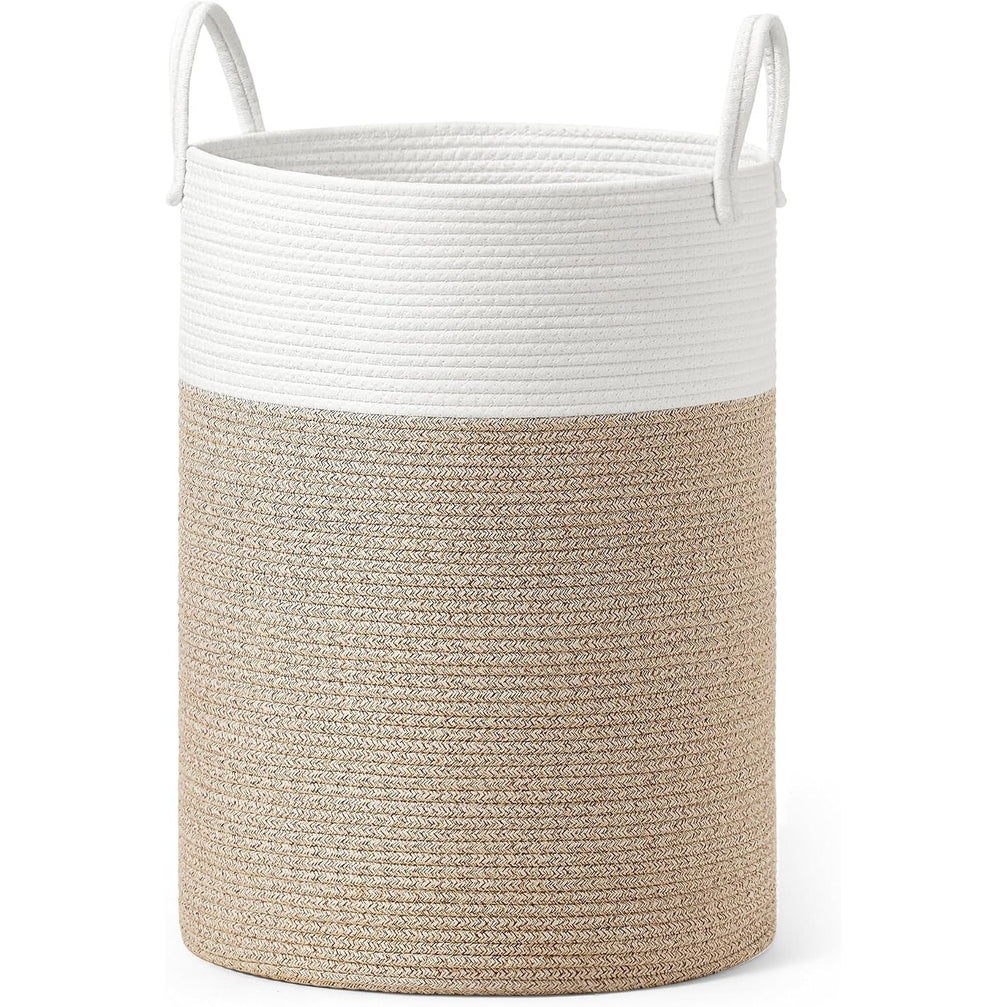 Wäschekorb 80 l Baumwollseil 40x40x60 cm Weiss Braun von Songmics