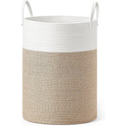 Wäschekorb 80 l Baumwollseil 40x40x60 cm Weiss Braun von Songmics