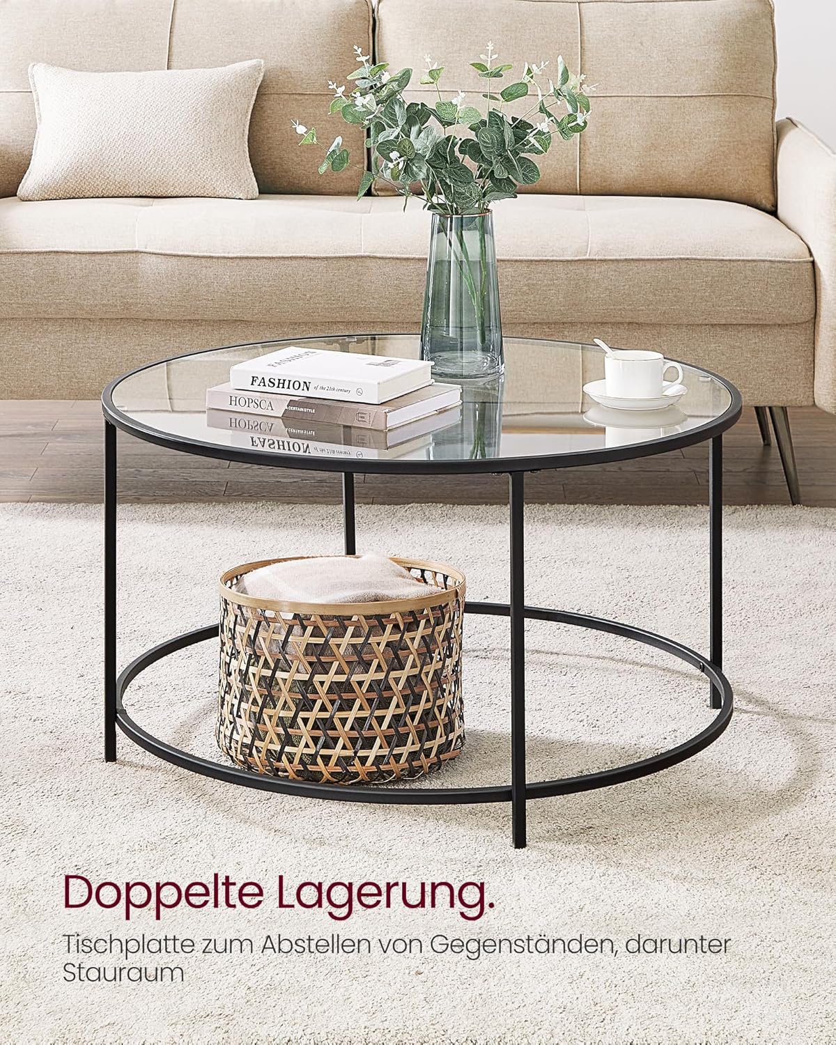 Runder Couchtisch mit Stahlgestell schwarz Wohnzimmer von Songmics