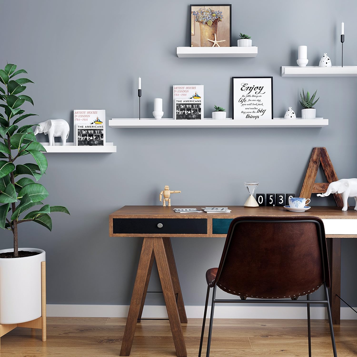 Wandregal Schweberegal 110 cm weiß für Wohnzimmer Küche von Songmics