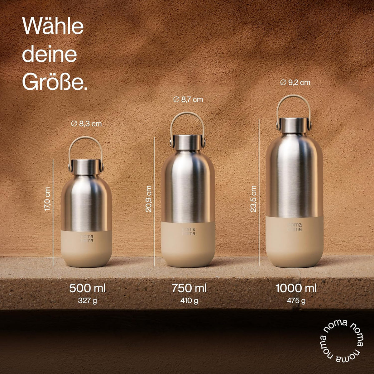 Trinkflasche Edelstahl auslaufsicher 500ml Chai Beige von noma noma