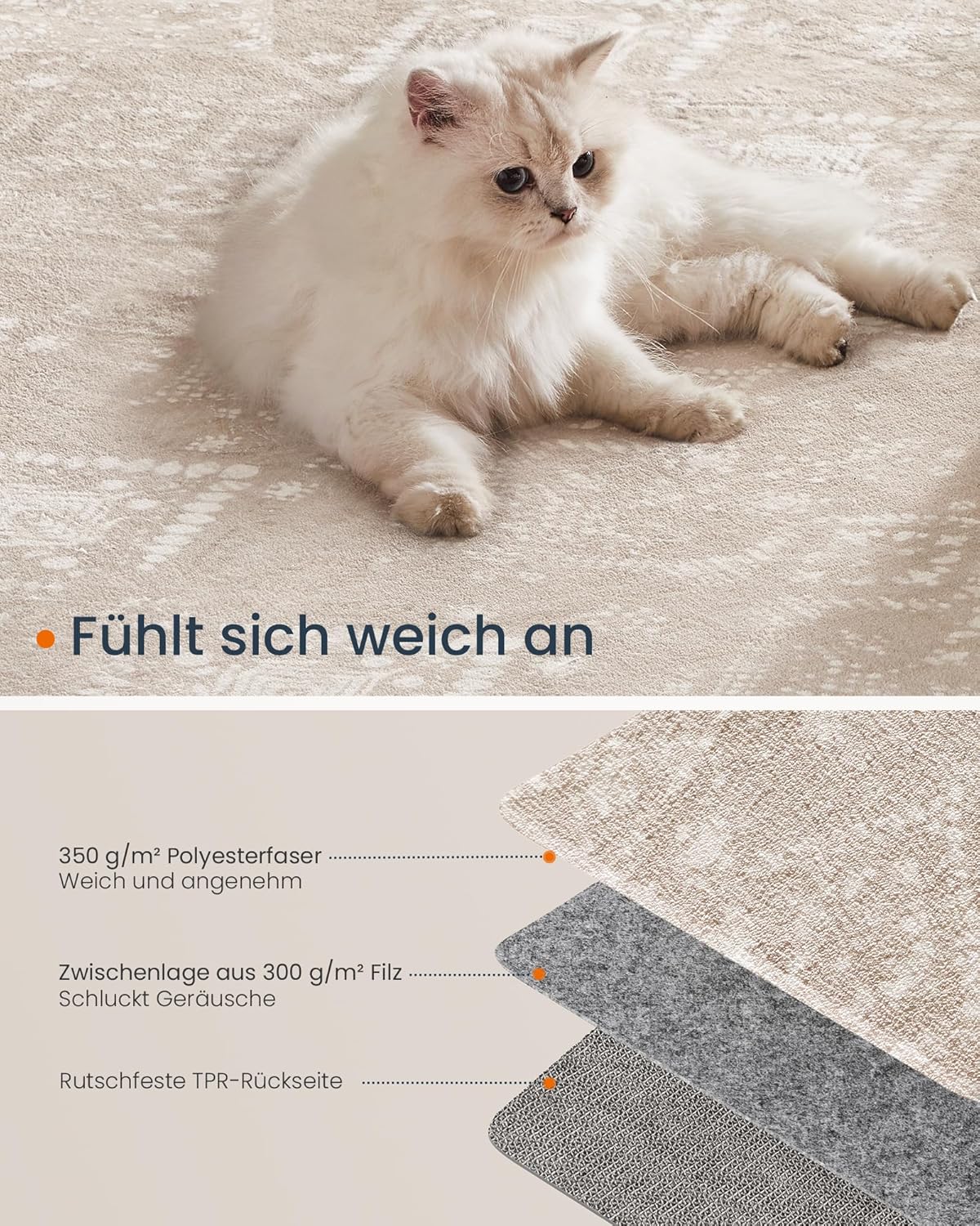 Boho Teppich 120x170 cm flauschig waschbar rutschfest beige von Songmics