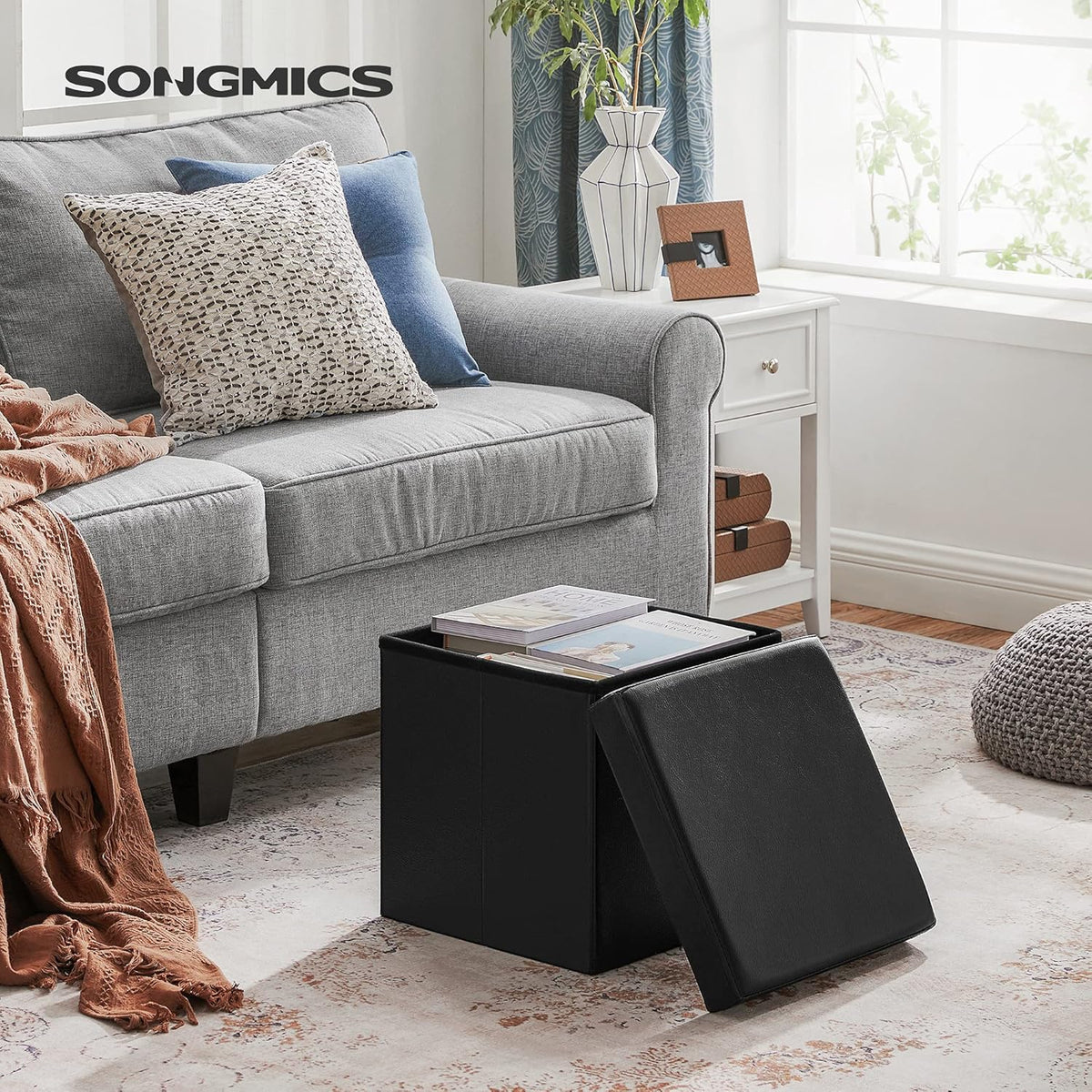 Sitzhocker mit Stauraum 38x38x38 cm Schwarz Kunstleder von Songmics