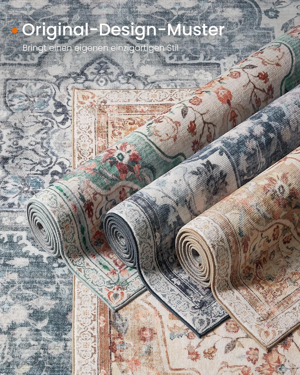 Vintage Teppich 80x150 cm waschbar rutschfest Taubengrau von Songmics