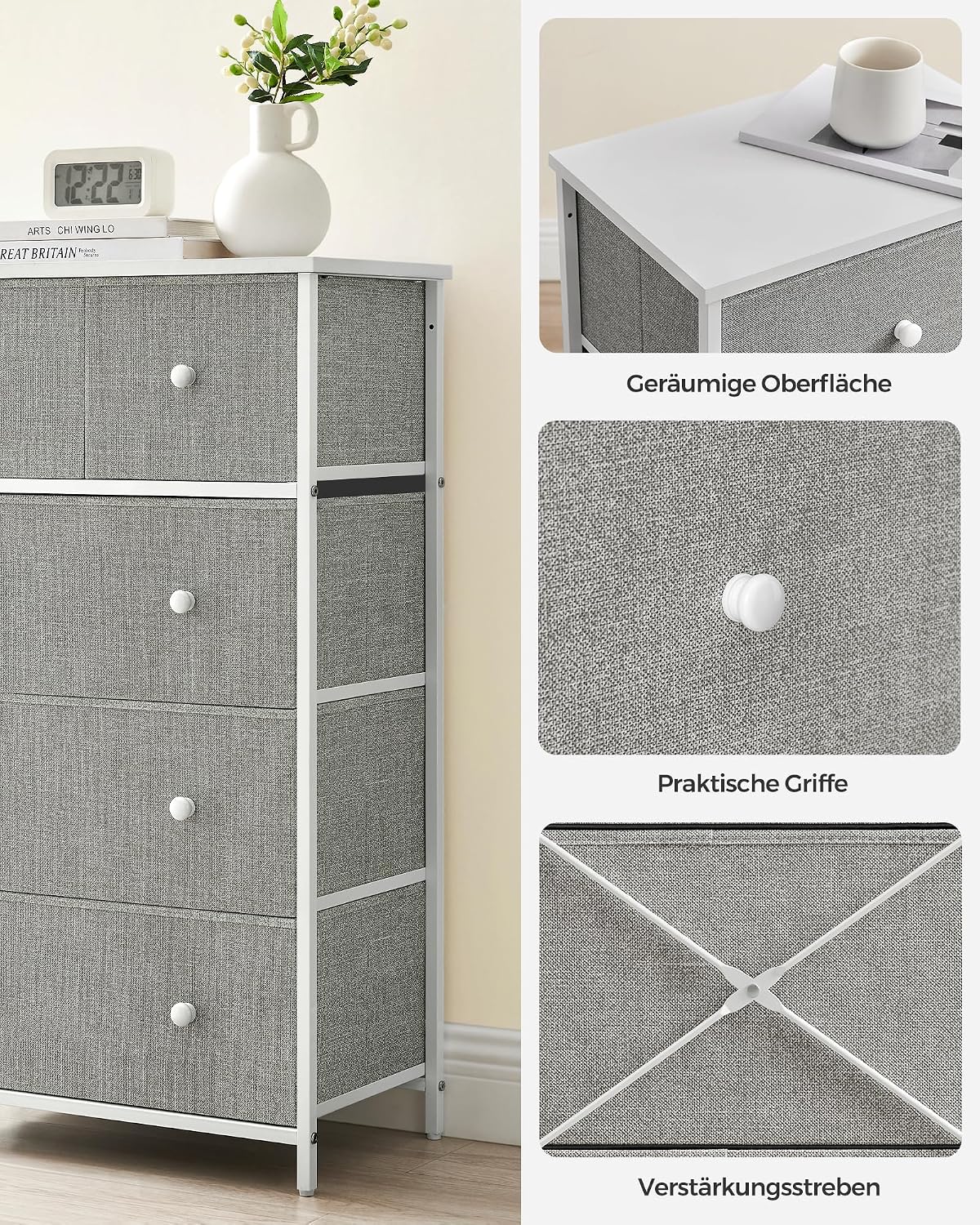 Schubladenkommode 5 Stoffschubladen 56x30x93 cm Braun von Songmics