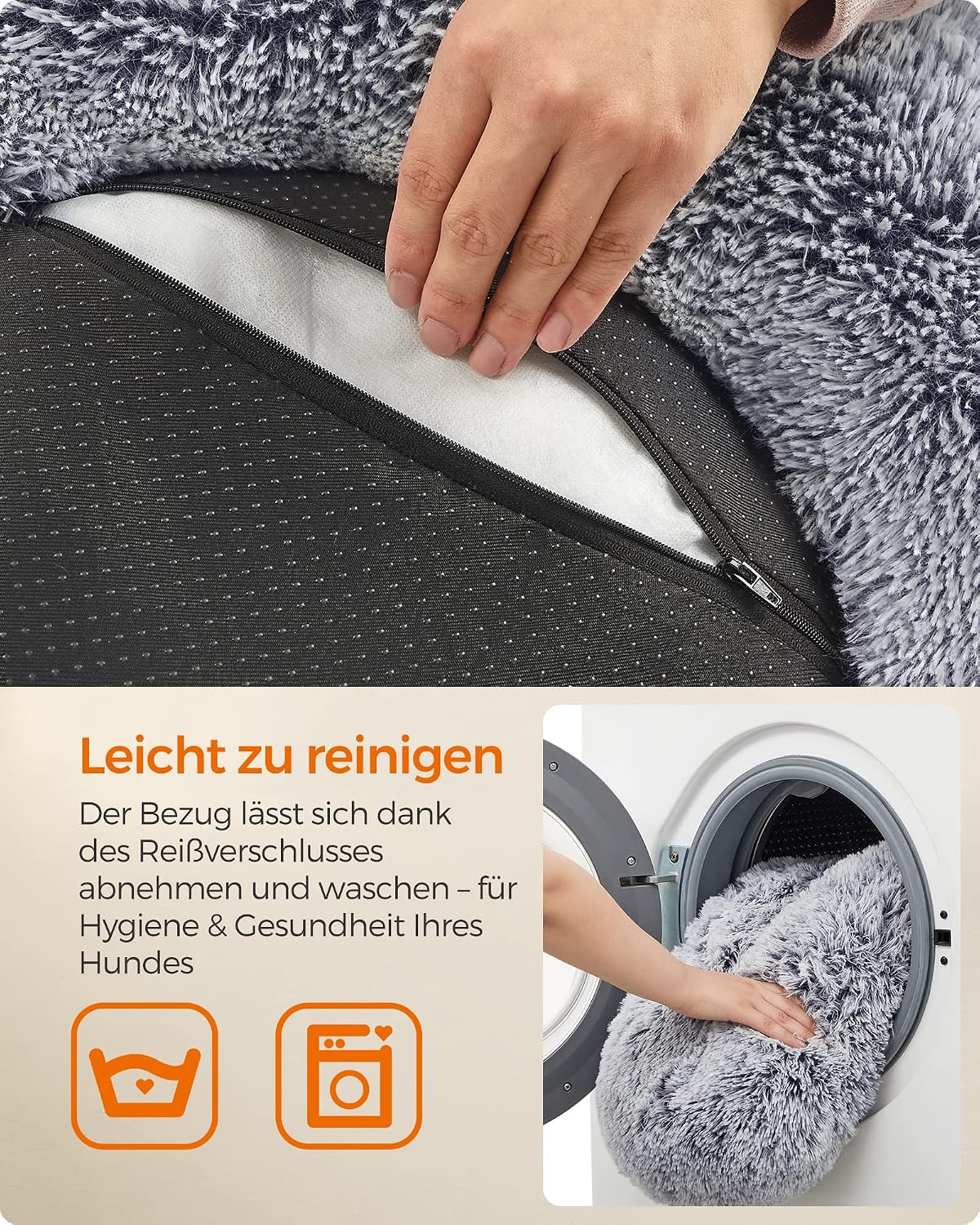 Hundebett Donut flauschig waschbar 60 cm Ombré Grau von Songmics