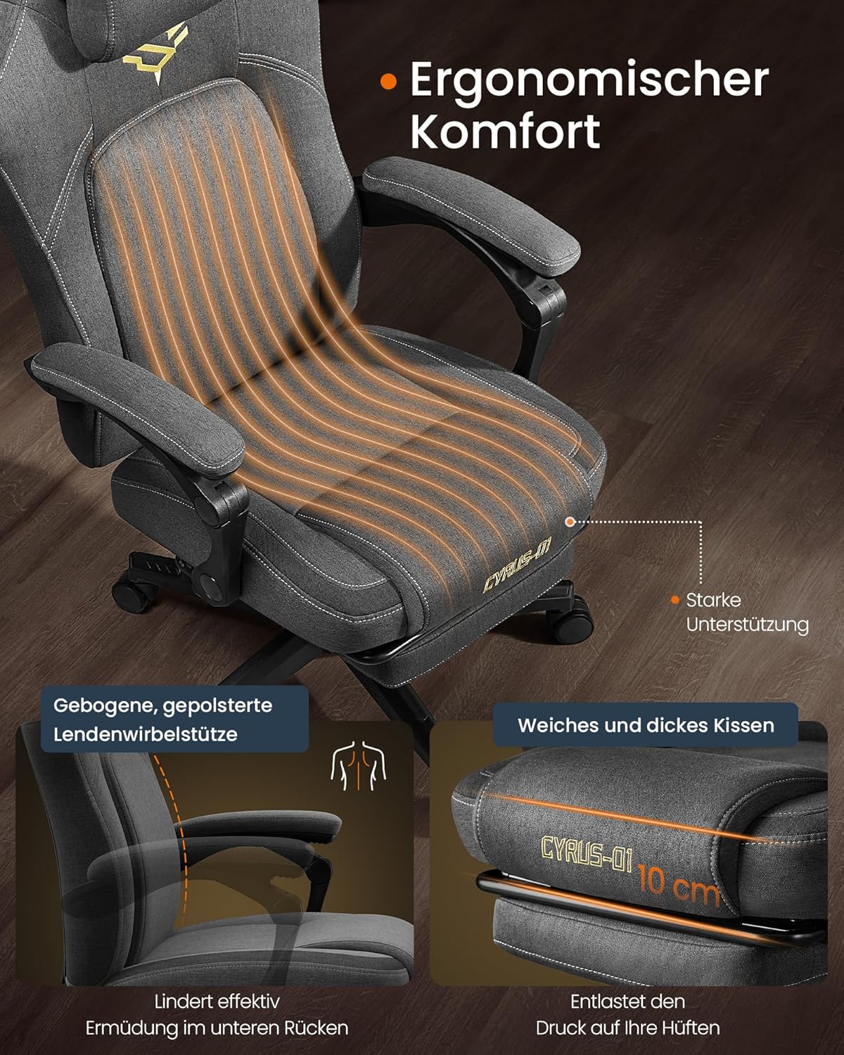 Ergonomischer Gaming-Stuhl mit Fußstütze und Kopfkissen von Songmics