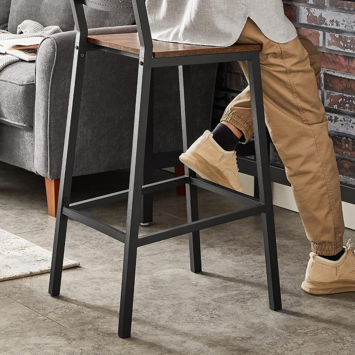 Barhocker 97 cm mit Rückenlehne Industrial Braun Schwarz von Songmics