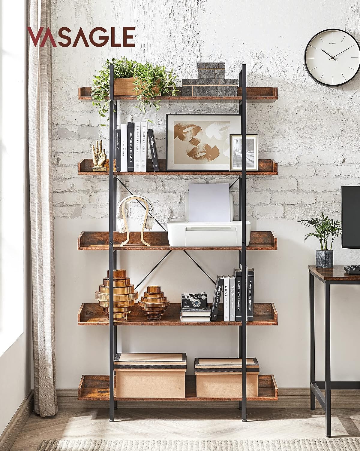 Bücherregal 5 Ebenen 100x28x178 cm Industrial Braun von Songmics