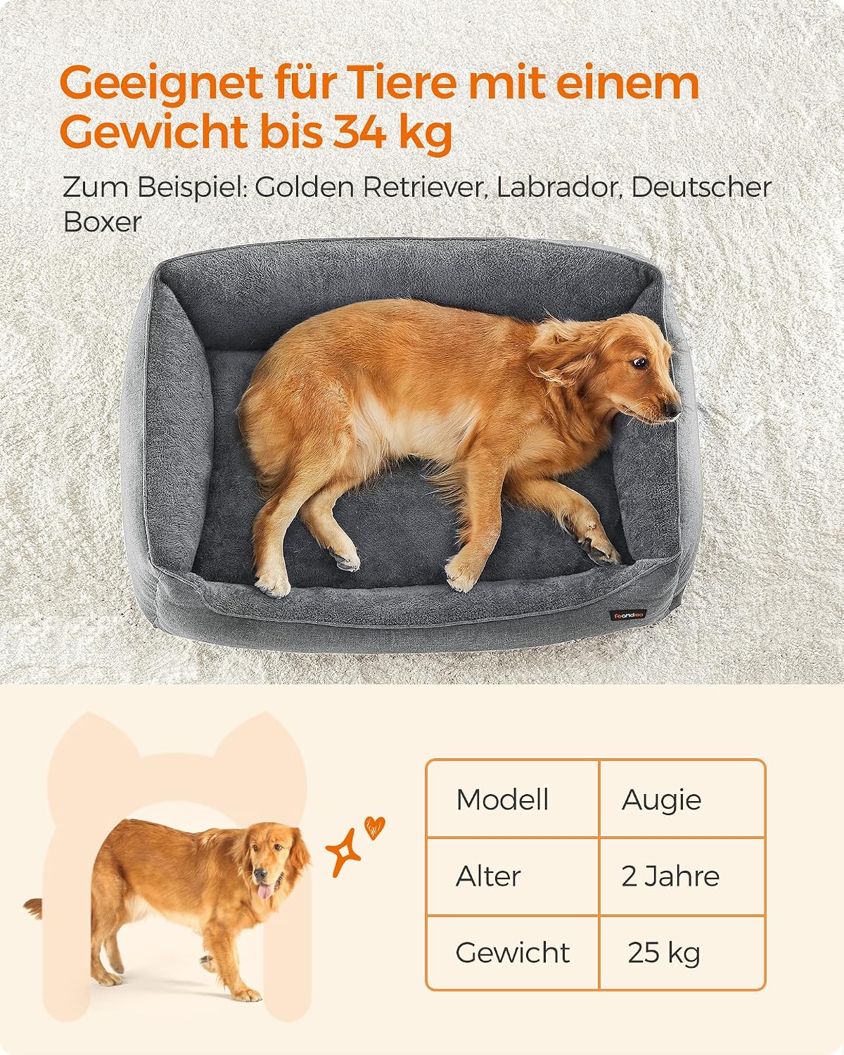 Hundebett XXL Hundesofa 110x75x27 cm Taubengrau von Songmics