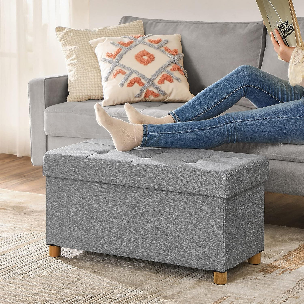 Sitzbank mit Stauraum 76x38x40 cm Chesterfield Grau von Songmics