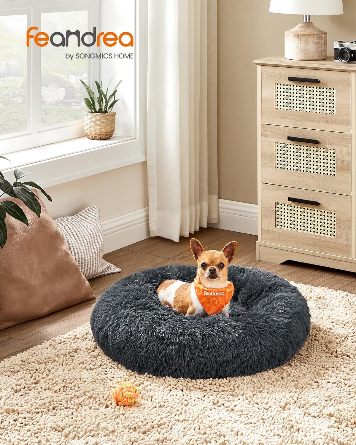 Flauschiges Donut Hundebett Katzenbett waschbar 60cm grau von Songmics