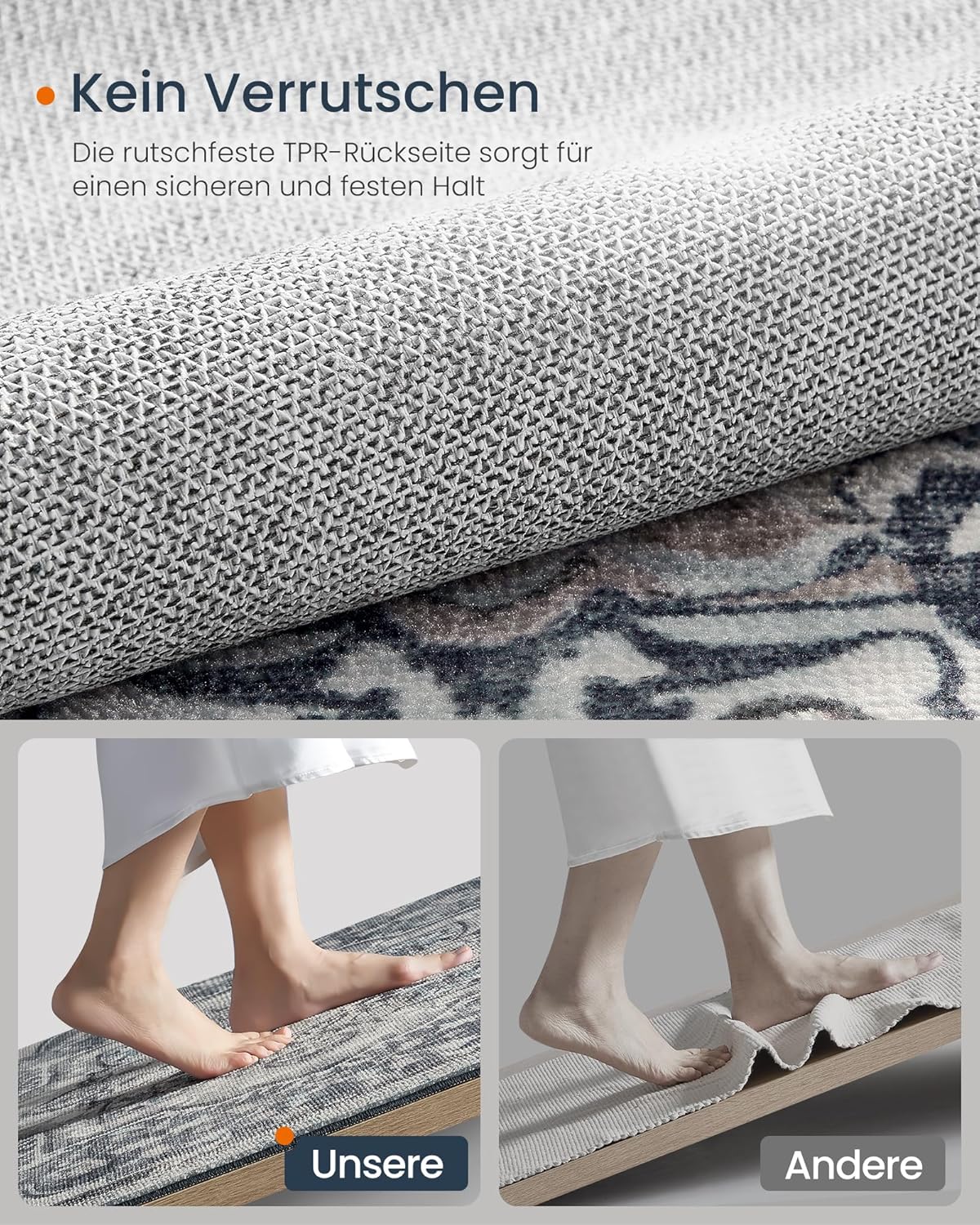 Vintage Teppich 80x150 cm waschbar rutschfest Taubengrau von Songmics