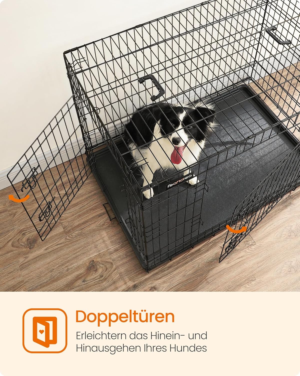 Hundekäfig XL klappbar 2 Türen schwarz 107x70x77,5 cm von Songmics