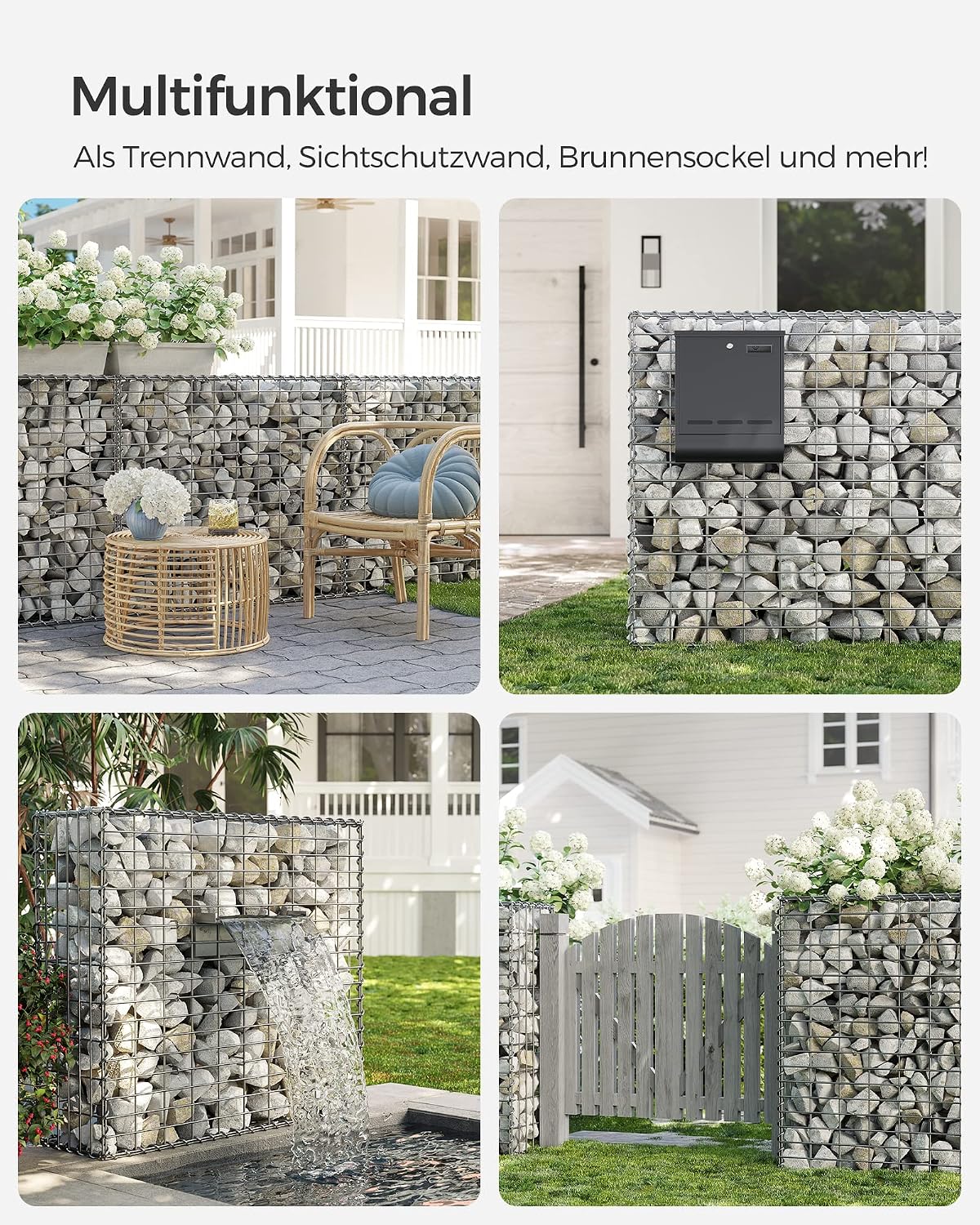 Gabionenkorb Gabione 100x90x30 cm Stahl verzinkt von Songmics