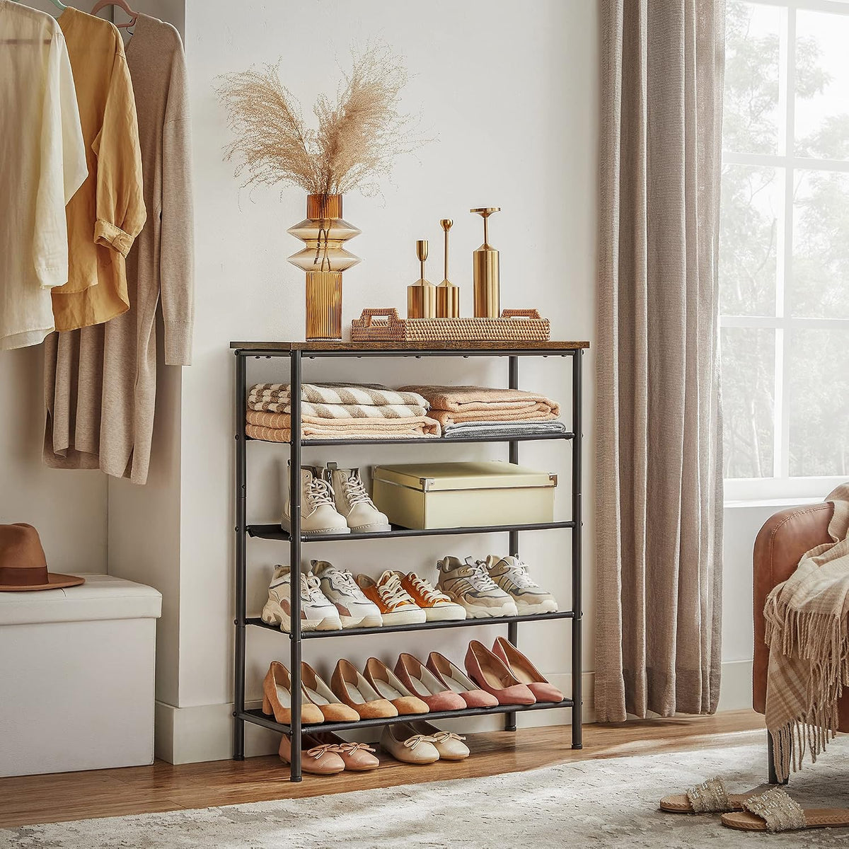 Schuhregal 4 Ablagen 75x30x91 cm Industrial Braun von Songmics