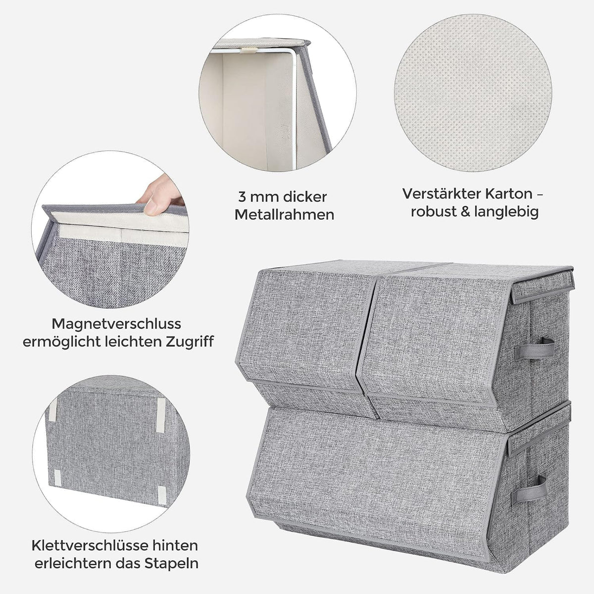 Aufbewahrungsboxen 3er Set stapelbar Taubengrau von Songmics