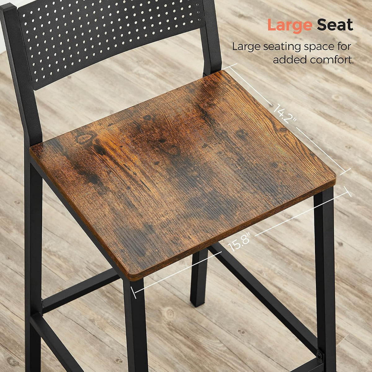 Barhocker 97 cm mit Rückenlehne Industrial Braun Schwarz von Songmics