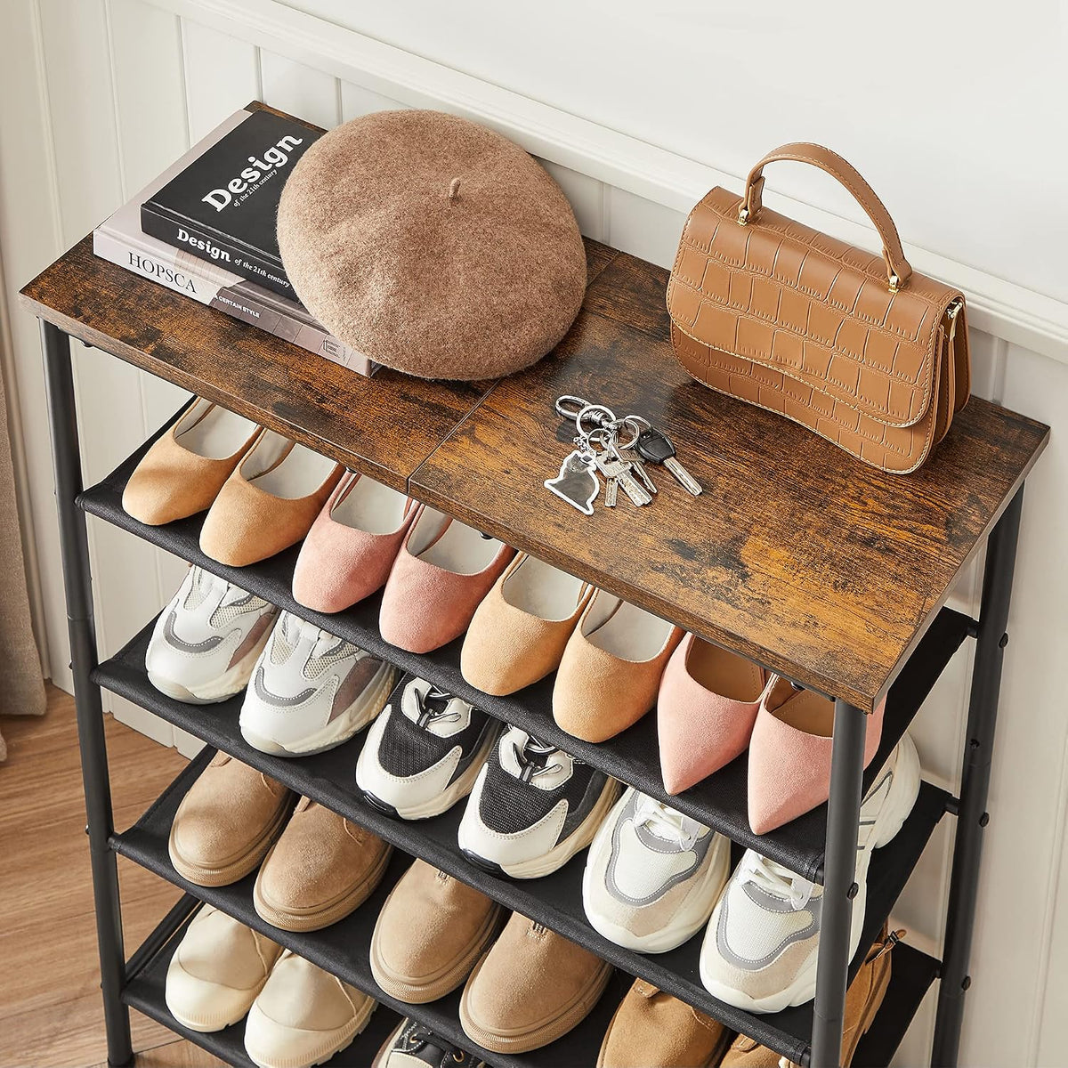Schuhregal 4 Ablagen 75x30x91 cm Industrial Braun von Songmics