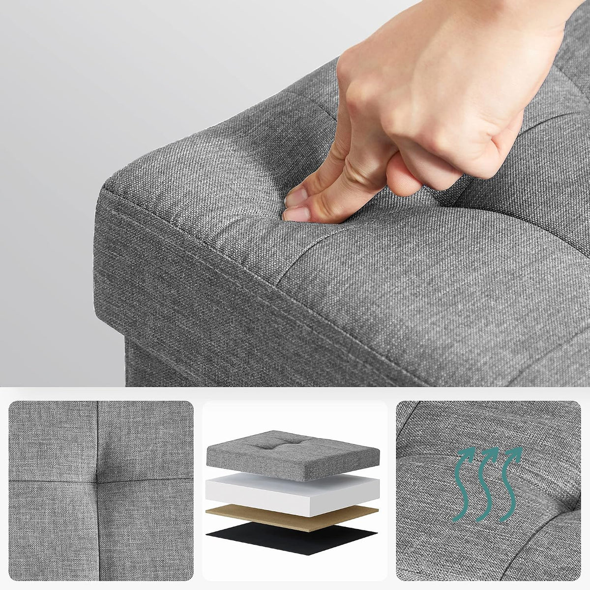 Sitzbank mit Stauraum 76x38x40 cm Chesterfield Grau von Songmics
