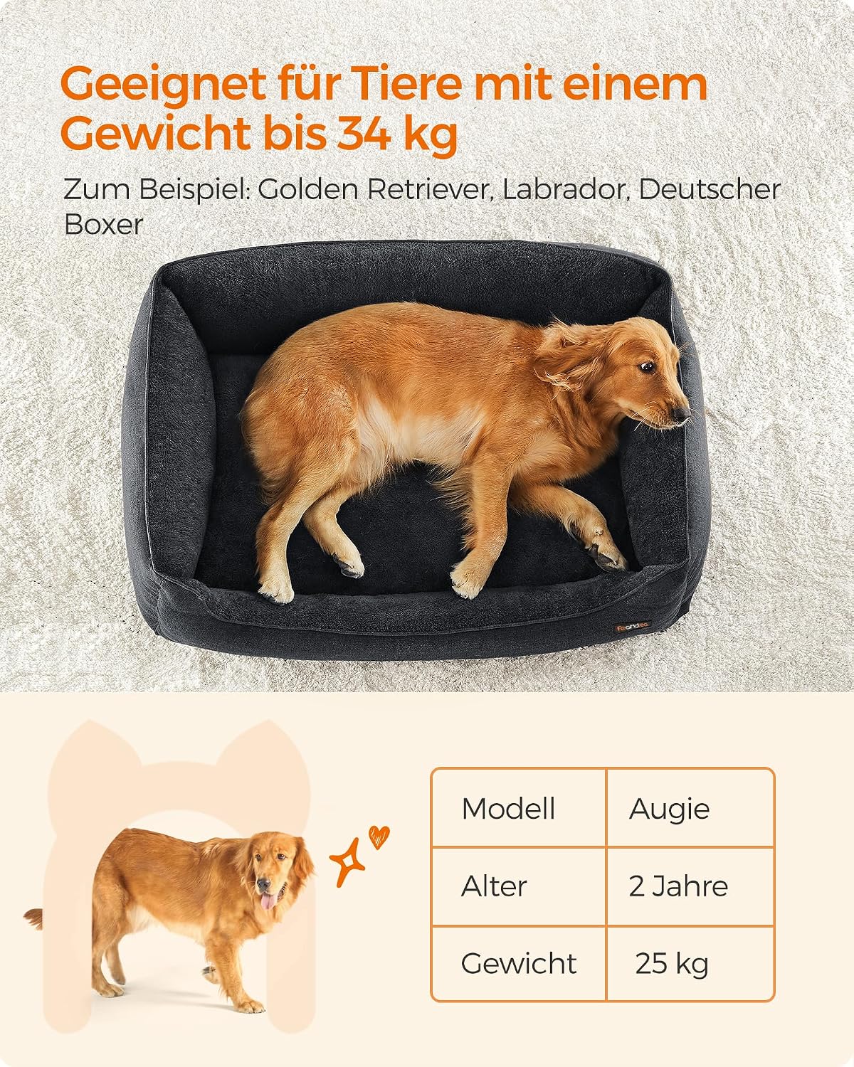 Hundebett XXL 110x75x27 cm Dunkelgrau Plüsch von Songmics