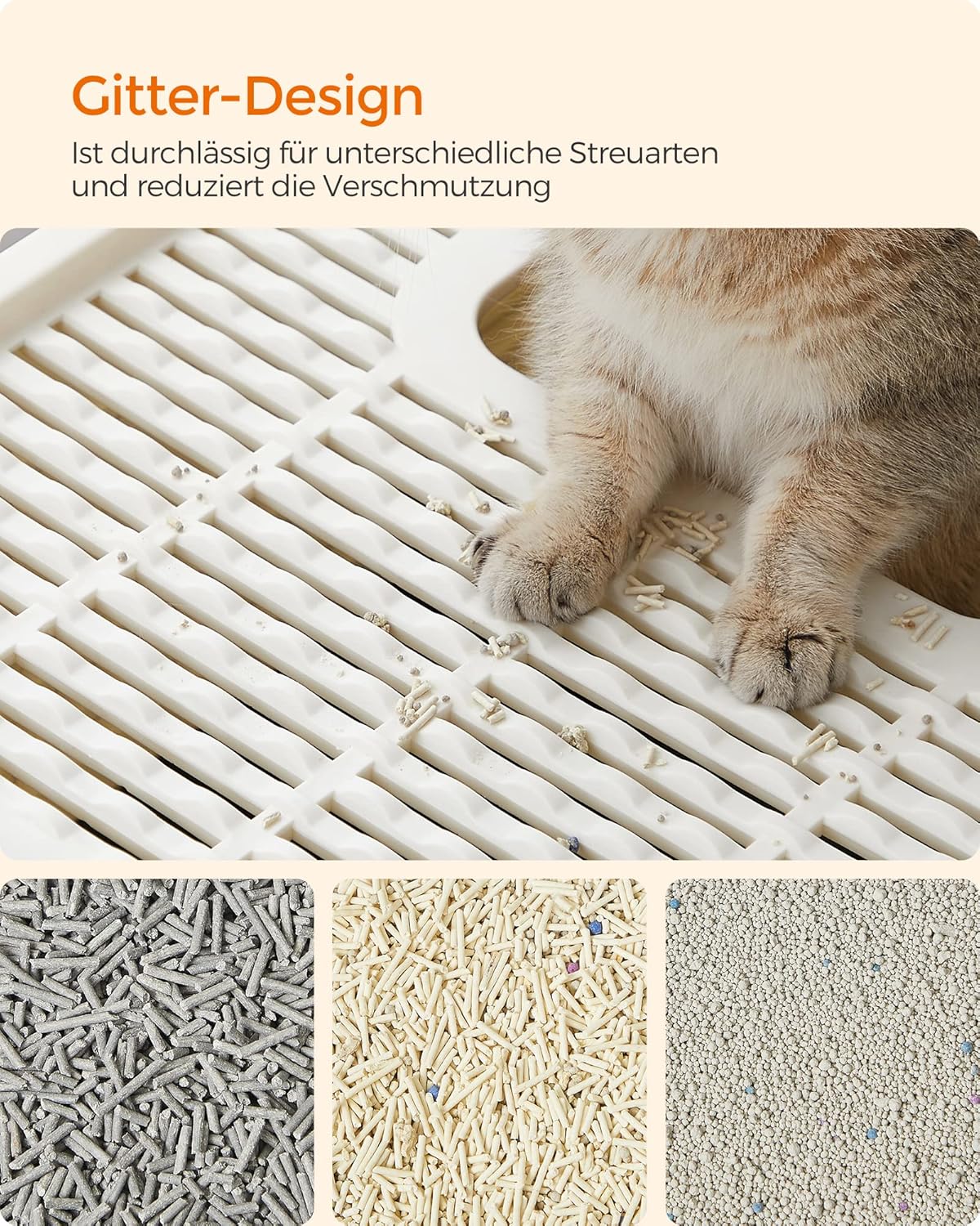Katzentoilette mit Deckel Schaufel Bürste bis 15 kg beige von Songmics
