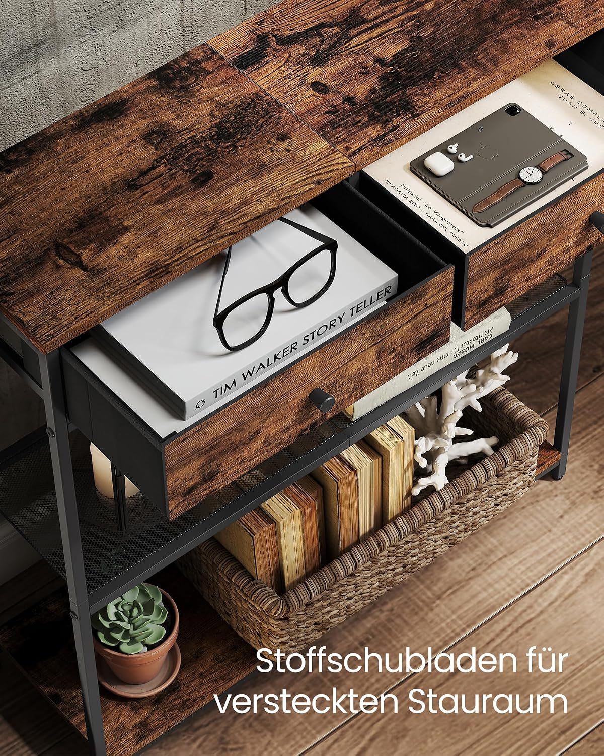 Konsolentisch 76x24x80 cm 2 Schubladen 2 Ablagen Braun von Songmics
