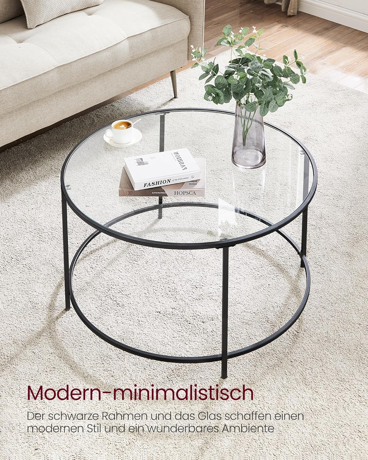 Runder Couchtisch mit Stahlgestell schwarz Wohnzimmer von Songmics