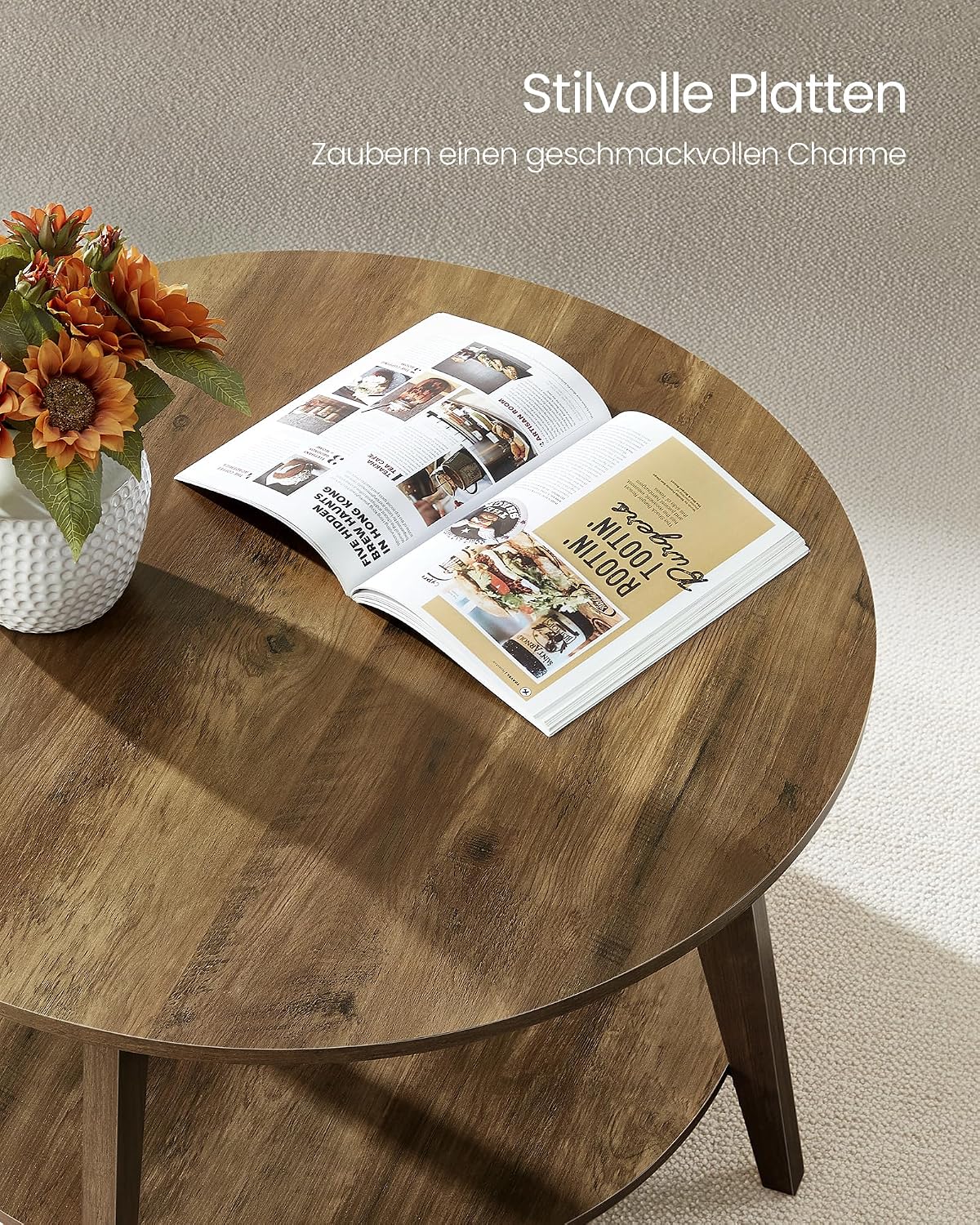 Couchtisch 2 Ebenen rund 80x80x45 cm Honigbraun von Songmics