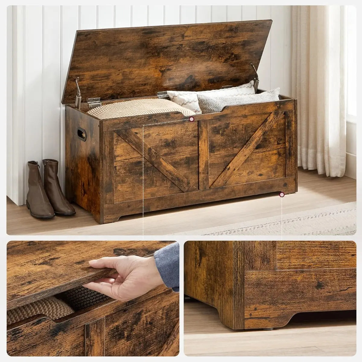 Sitzbank Sitztruhe Stauraum Sicherheitsscharniere Vintagebraun von Songmics