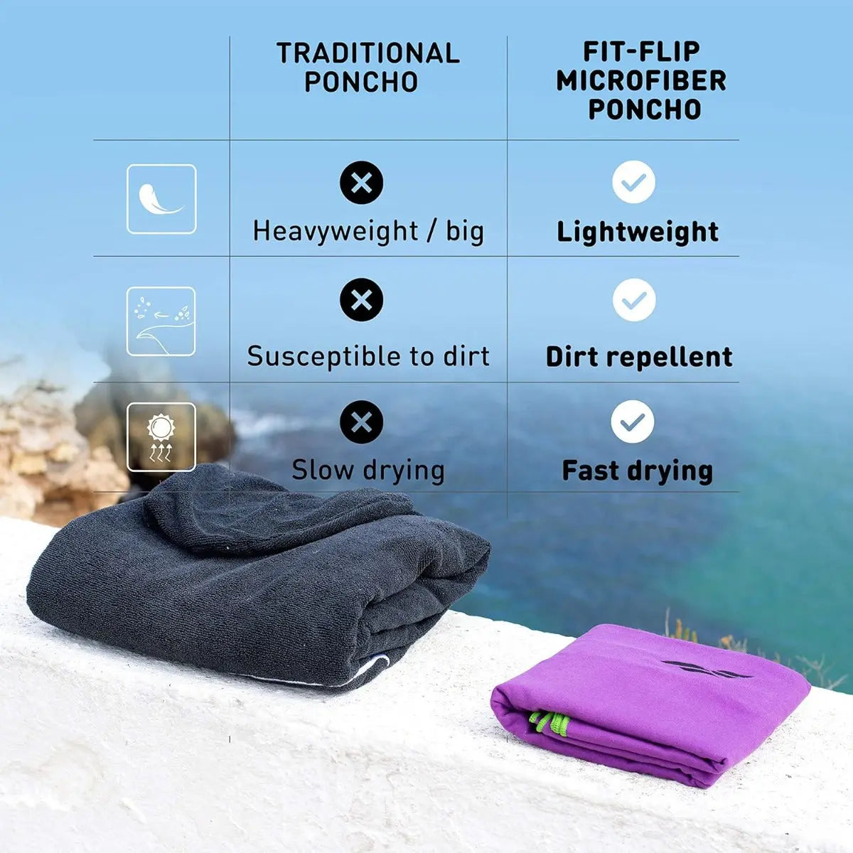 Badeponcho Mikrofaser Unisex schnelltrocknend mit Kapuze L Violett-Grün von guteszeug.ch