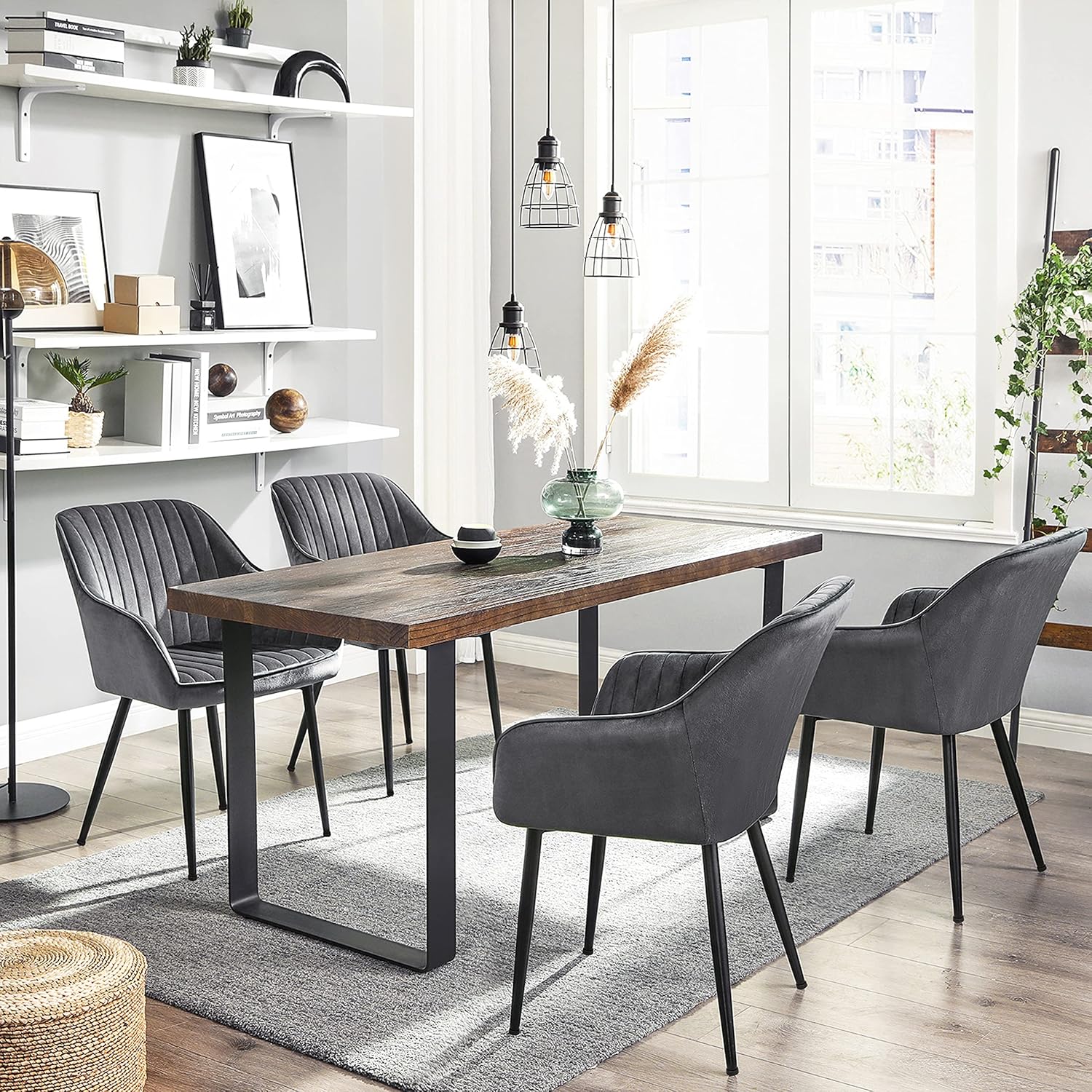 Gepolsterter Sessel mit Armlehnen Samt Grau Metallbeine von Songmics