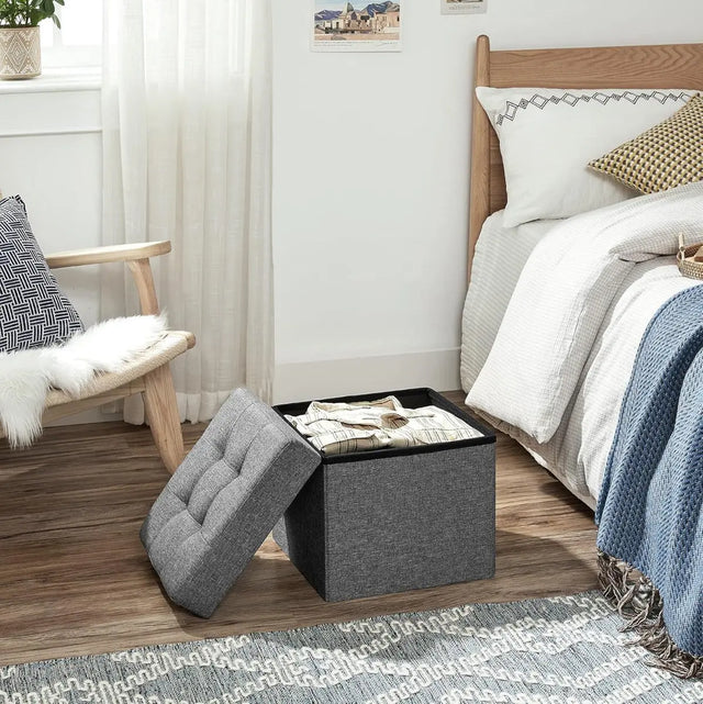 Sitzhocker mit Stauraum, Fusshocker, Sitzwürfel, dunkelgrau von Songmics