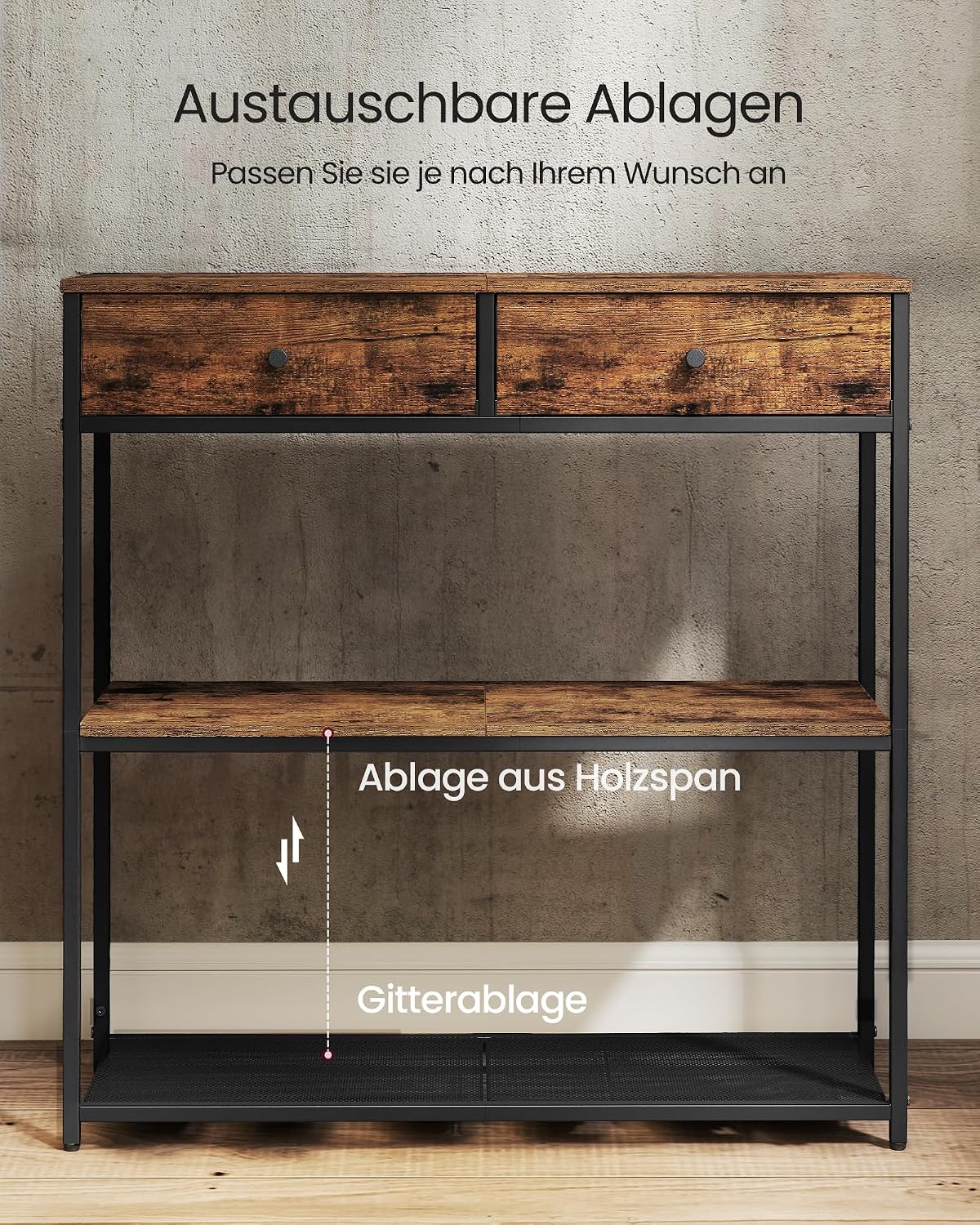 Konsolentisch 76x24x80 cm 2 Schubladen 2 Ablagen Braun von Songmics