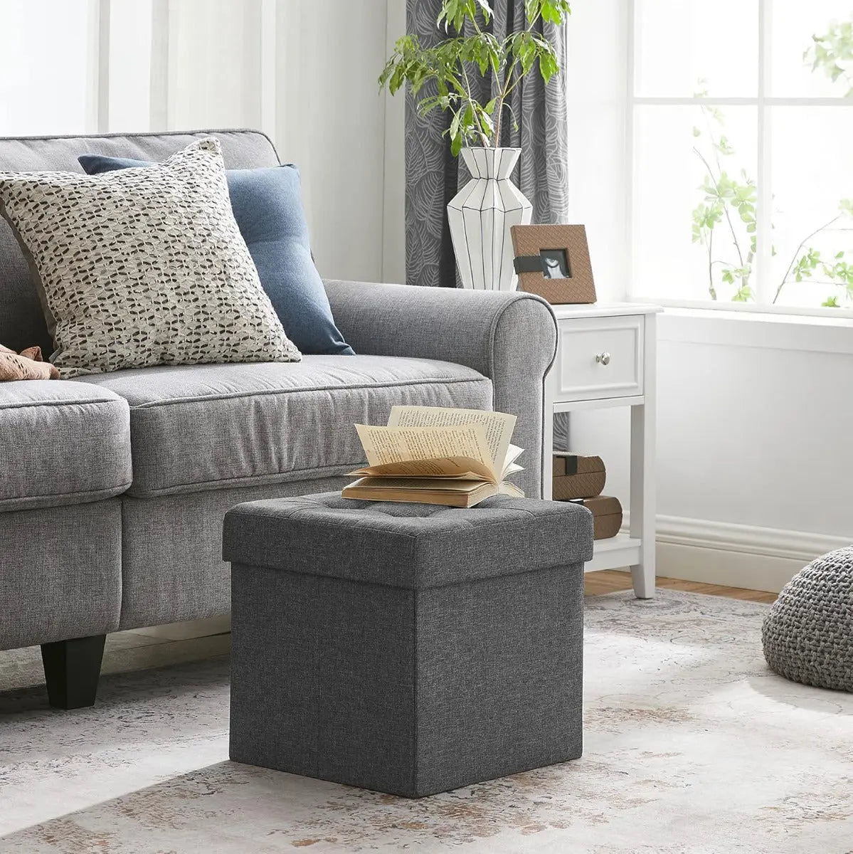 Sitzhocker mit Stauraum, Fusshocker, Sitzwürfel, dunkelgrau von Songmics