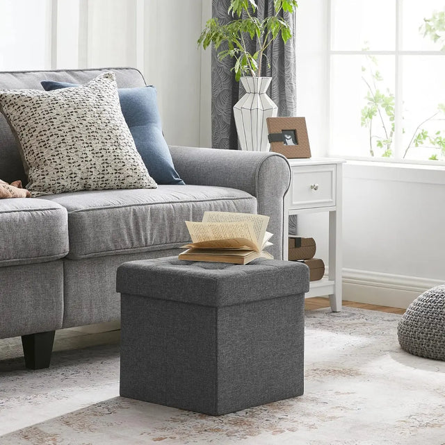 Sitzhocker mit Stauraum, Fusshocker, Sitzwürfel, dunkelgrau von Songmics