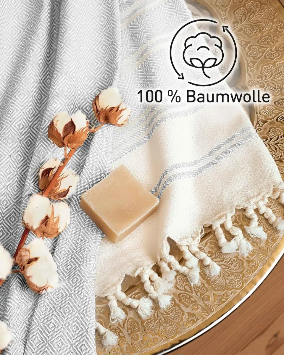 Hamamtuch Baumwolle Recycelt 200x200cm Light Grey - Diamond von guteszeug.ch
