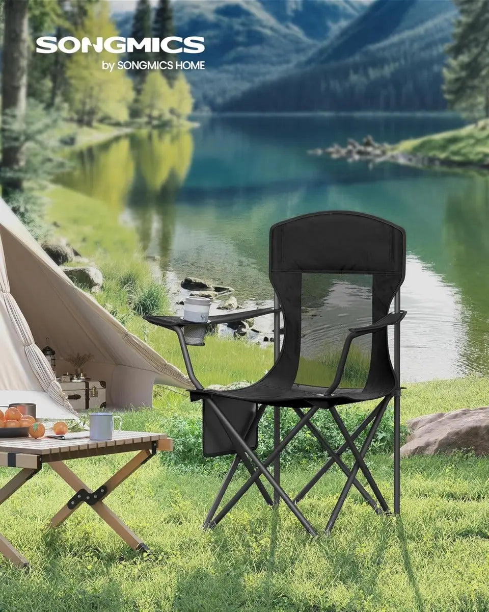Campingstuhl klappbar Armlehnen schwarz Stahl von Songmics
