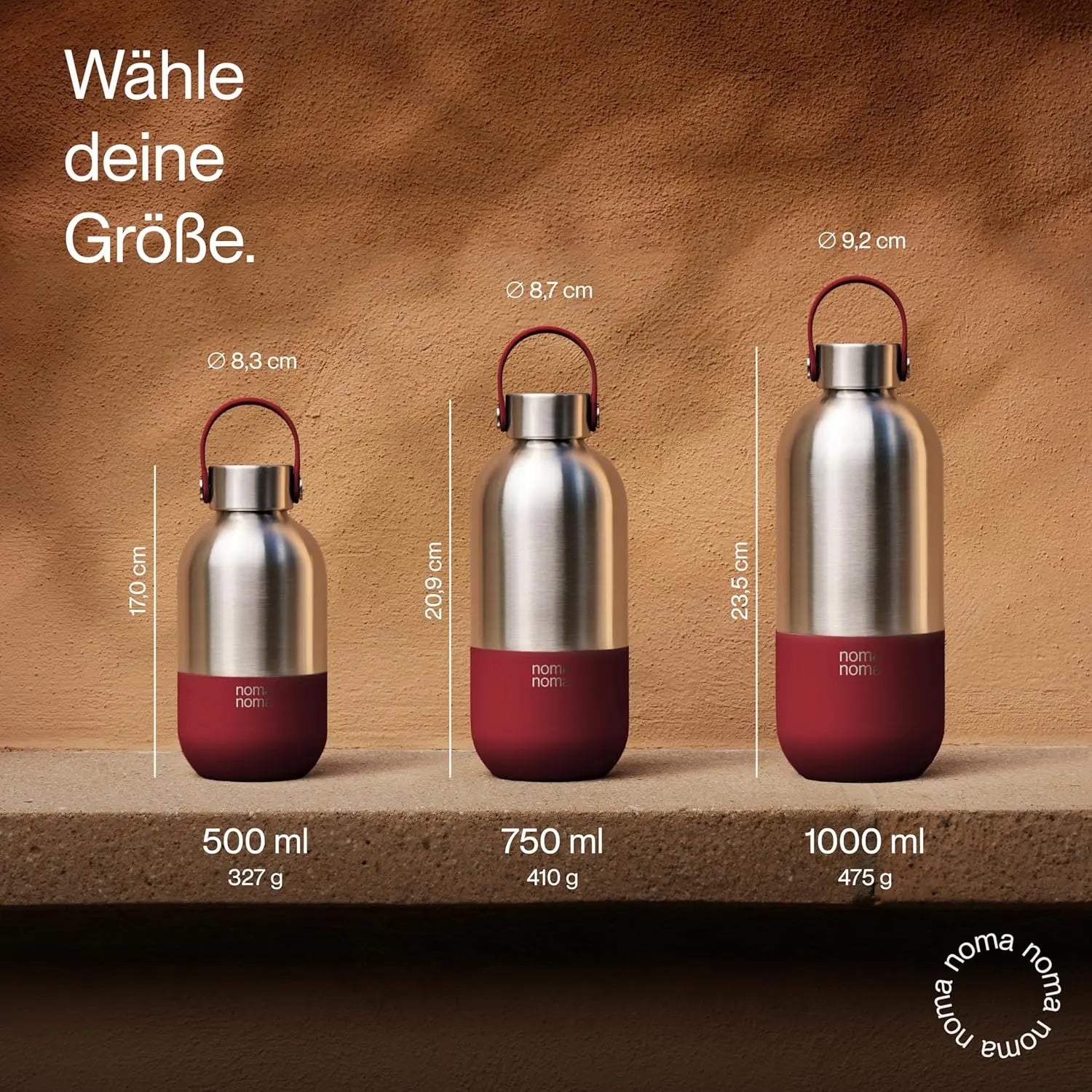 Trinkflasche Edelstahl auslaufsicher 1000ml Grenadine Red von noma noma
