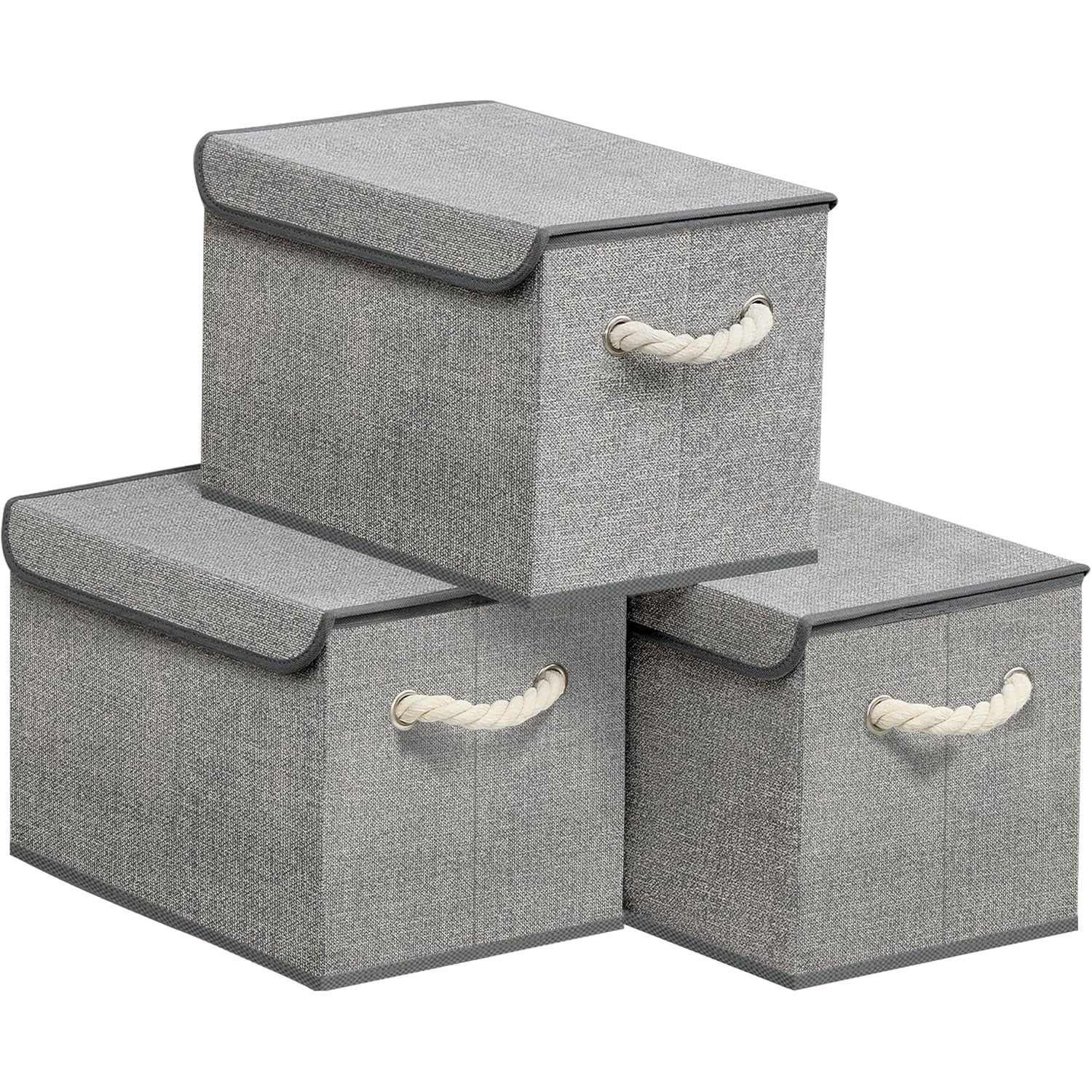 Aufbewahrungsbox mit Deckel klappbar 3er Set taubengrau von Songmics