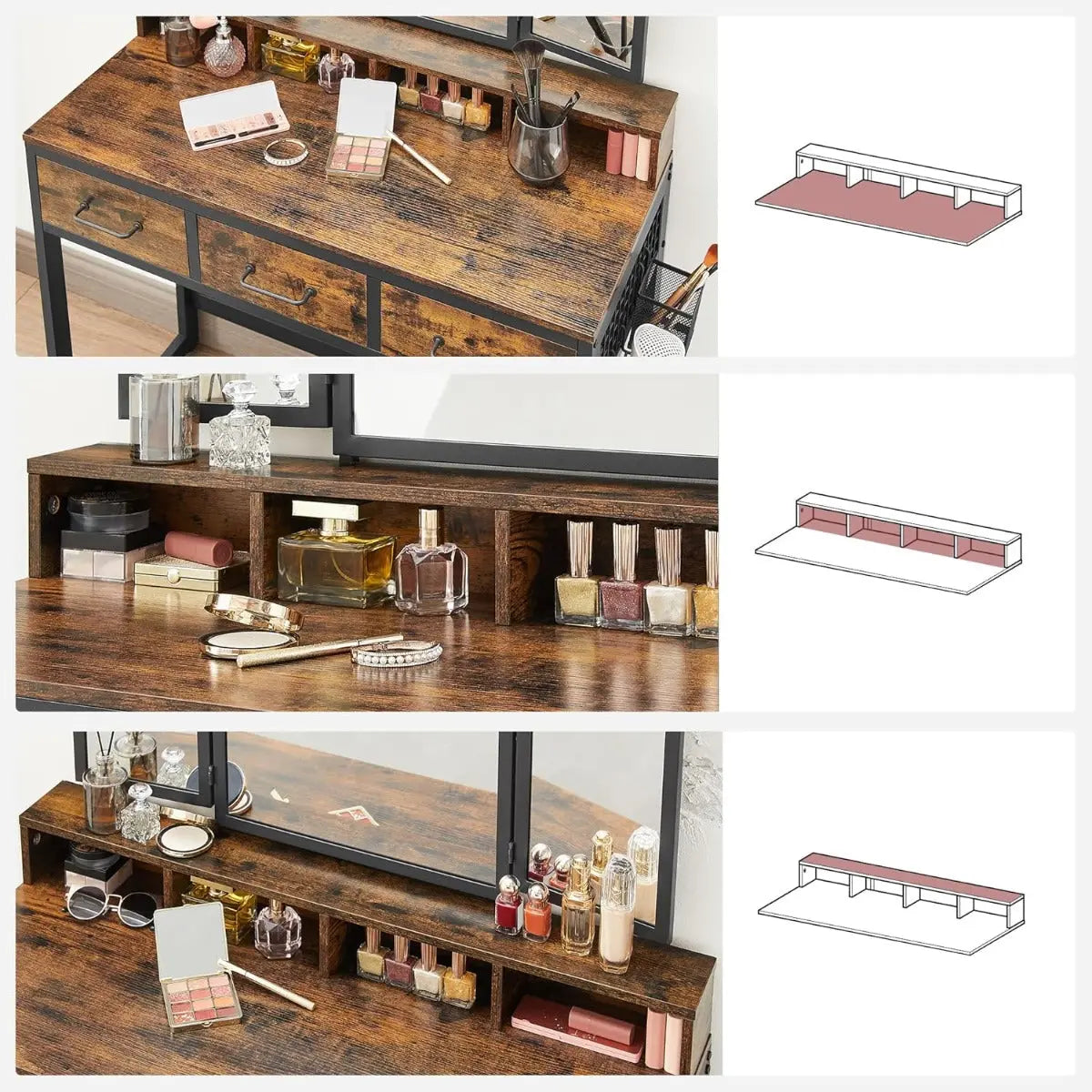 Schminktisch Set mit Hocker rustikal braun von Songmics