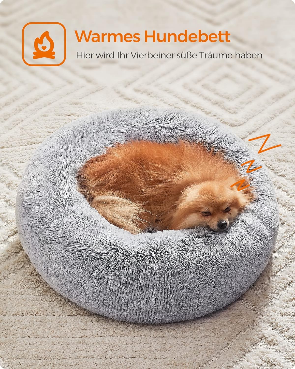 Hundebett Donut flauschig waschbar 60 cm Ombré Grau von Songmics