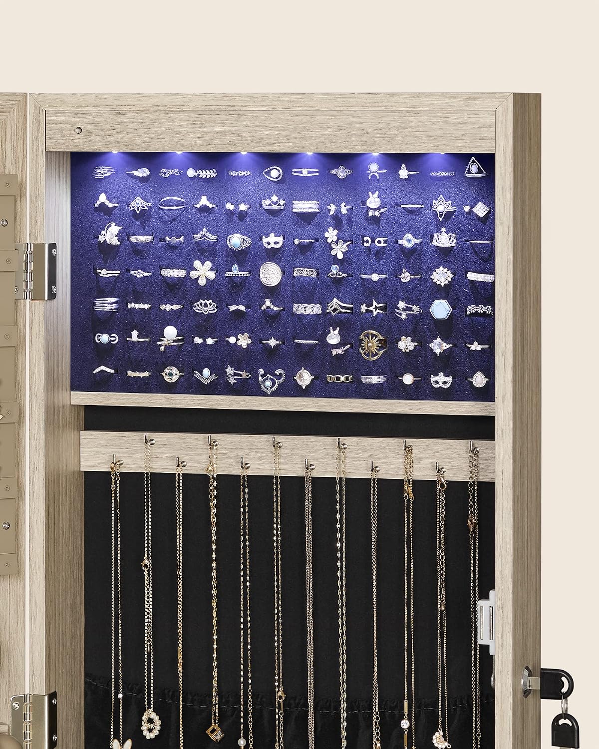 Schmuckschrank mit Spiegel 37x10x120 cm hängend Eiche von Songmics