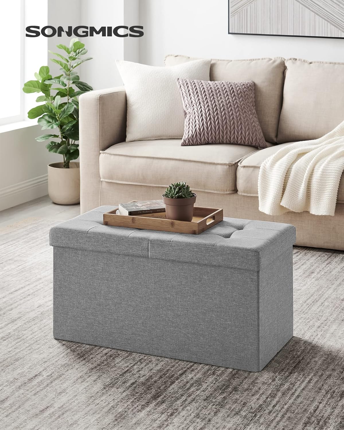Sitzbank mit Stauraum klappbar 76cm bis 300kg belastbar von Songmics