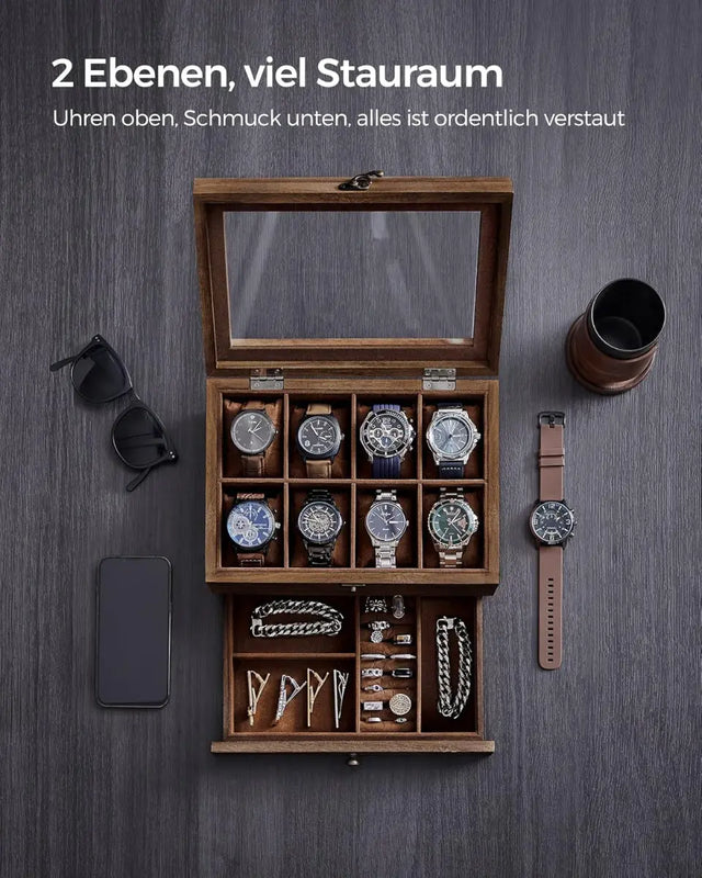 Uhrenbox Uhrenkasten 8 Fächer von Songmics