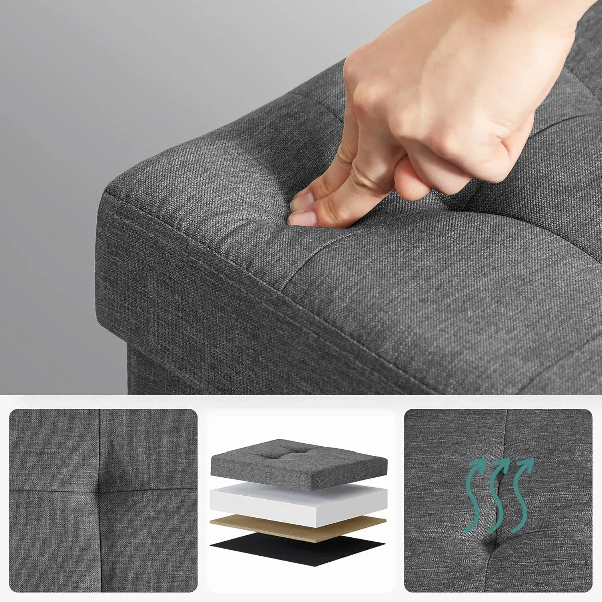 Sitzhocker mit Stauraum, klappbare Sitzbank mit Beinen, schiefergrau von Songmics