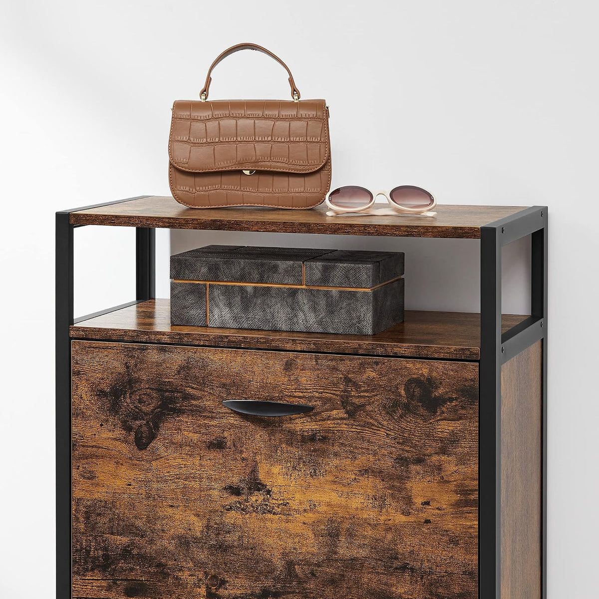 Schuhschrank 2 Klappen 60x30x95 cm Industrial Braun von Songmics