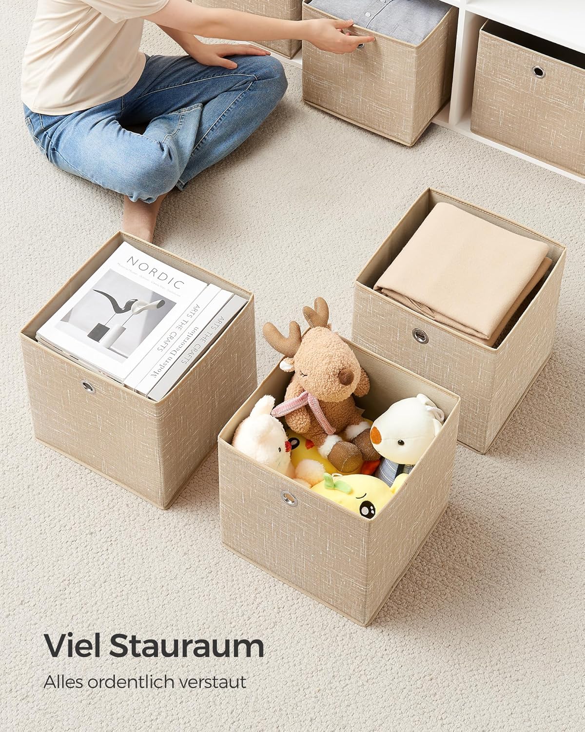 Vliesstoff Aufbewahrungsbox 6er Set 30x30x30 cm sandbeige von Songmics