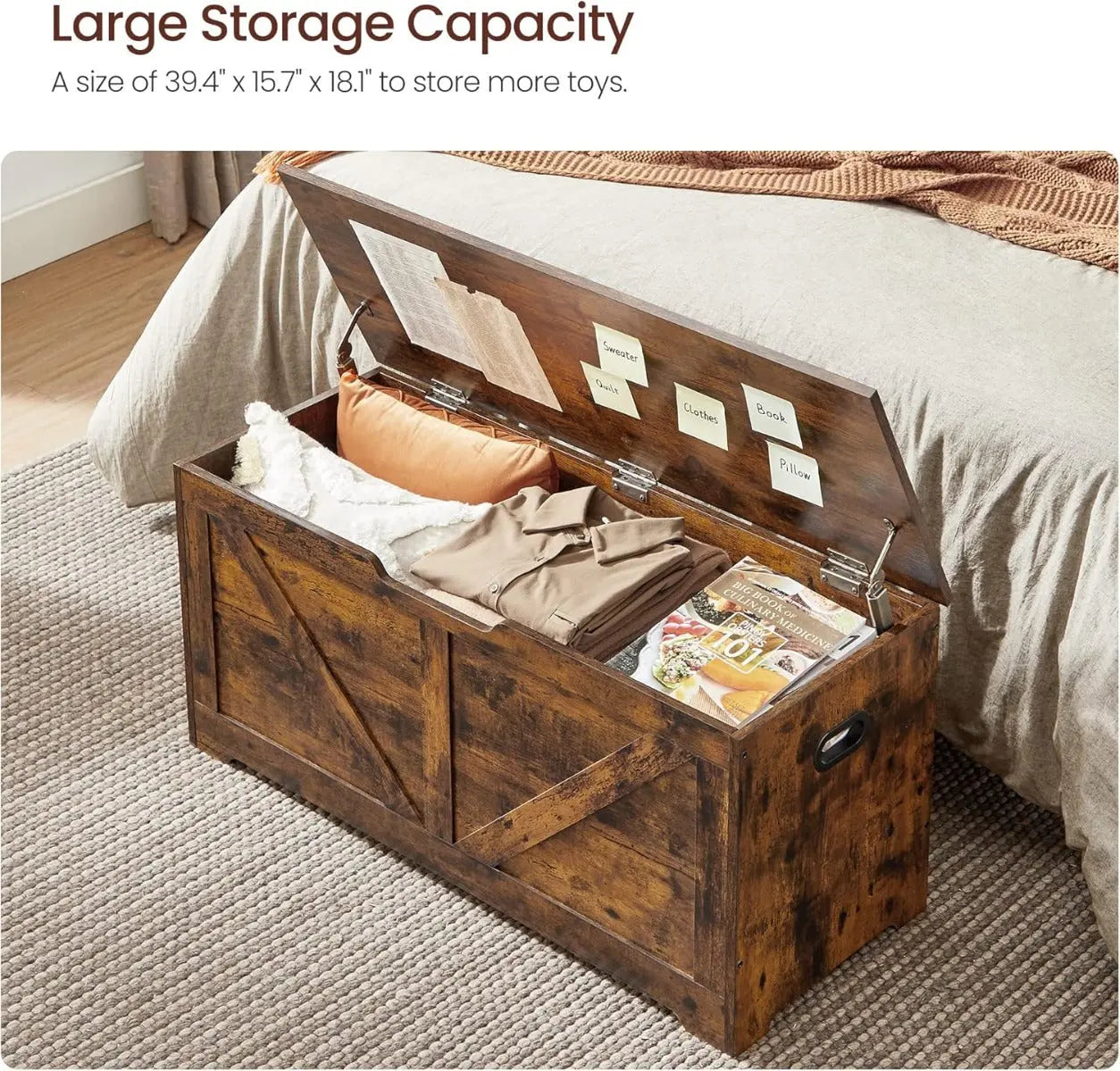 Sitzbank Sitztruhe Stauraum Sicherheitsscharniere Vintagebraun von Songmics